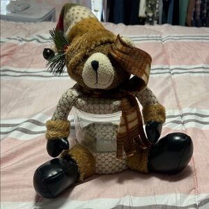 Festive Teddy Bear with Plastic Jar